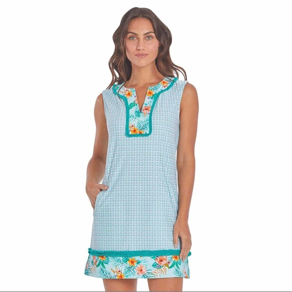 Cabana Life Cayman Sleeveless Fringe Tunic Dress Size L Pockets Resort Vacation - Picture 1 of 10